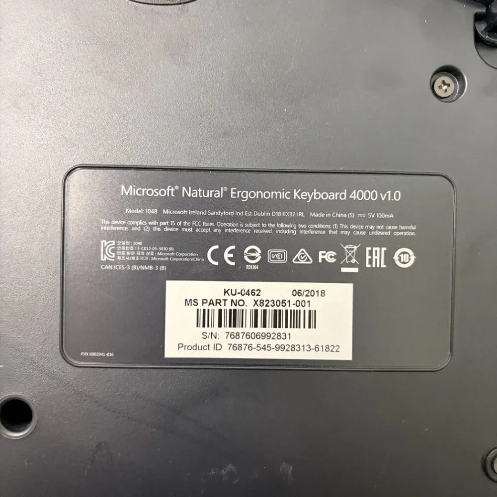 2018 Microsoft Natural Ergonomic Keyboard 4000 v1.0 AS-IS TESTED -Riser Included